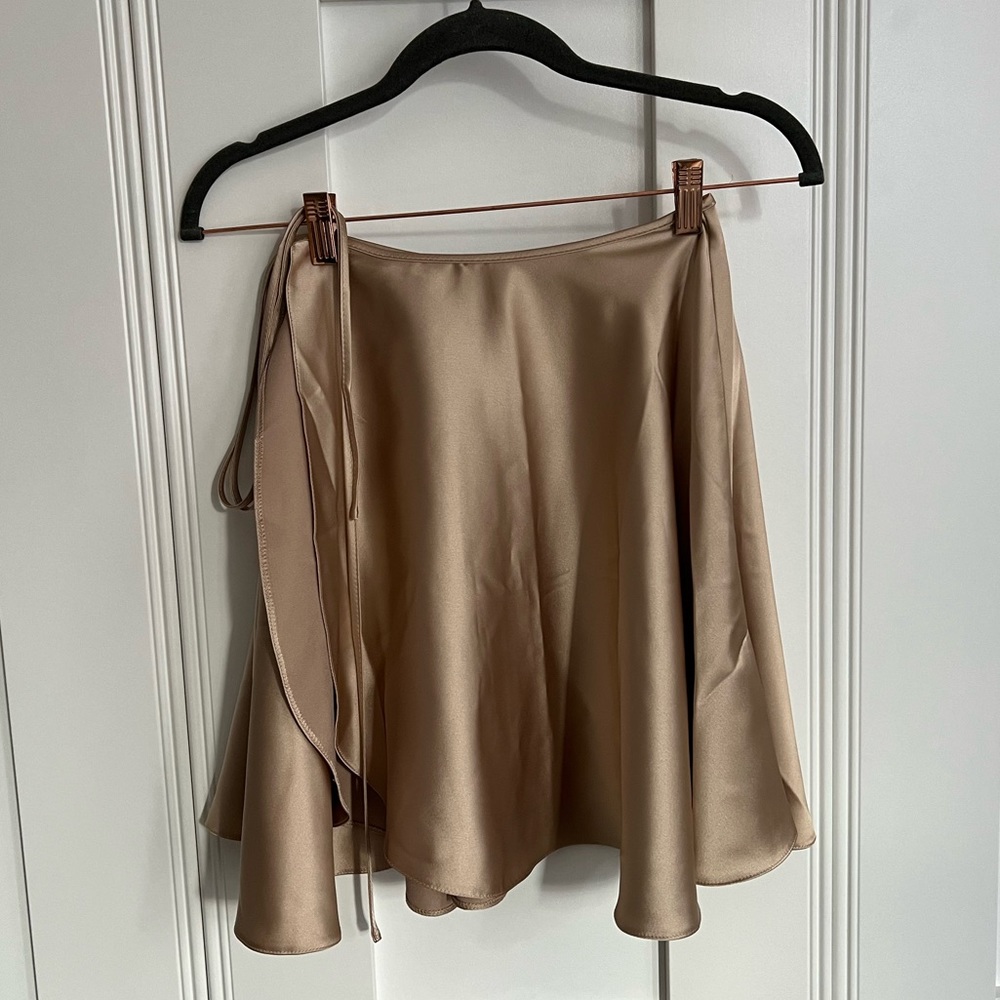 Tan satin ASOS wrap skirt